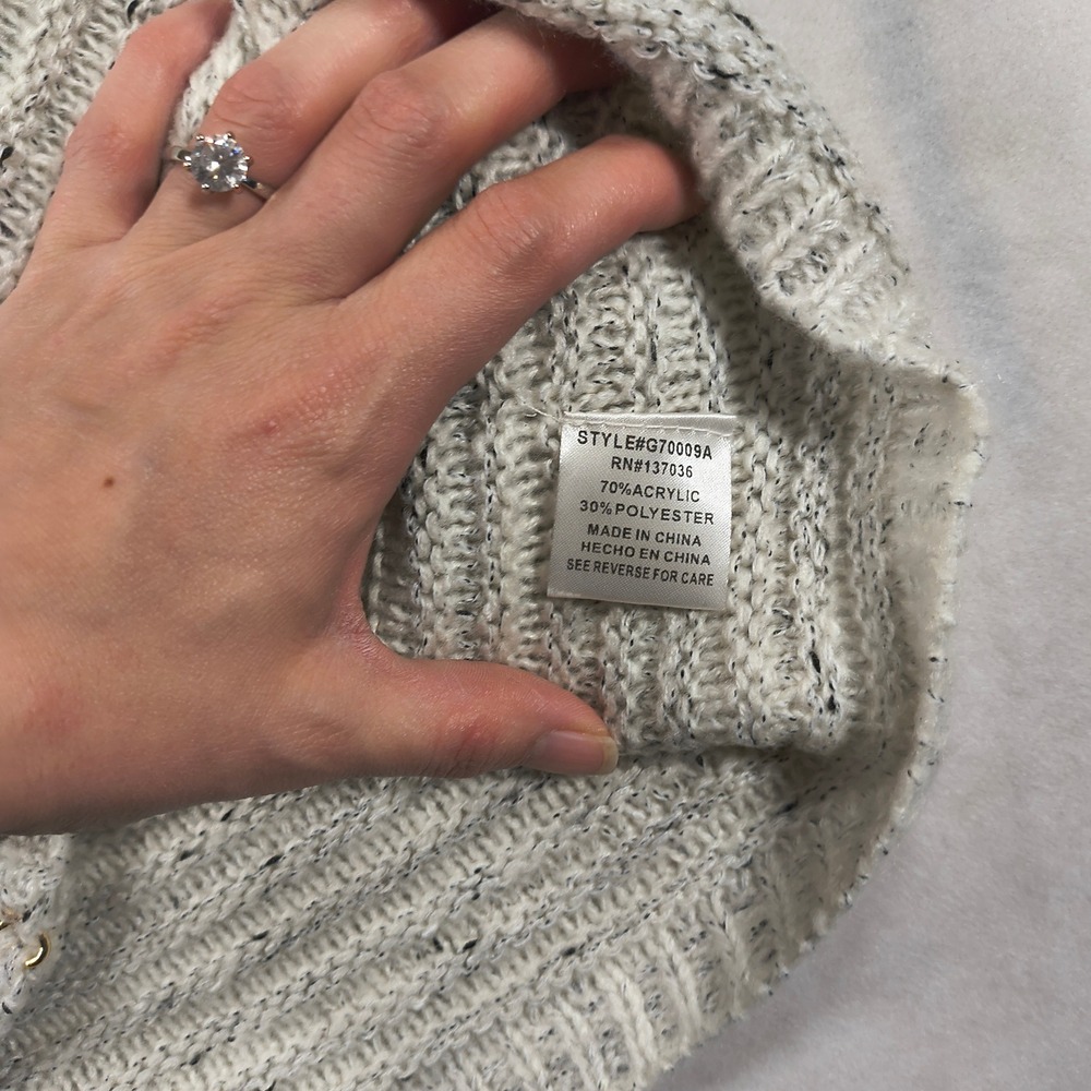 Paper Crane Sweater Gray  Knit Long Sleeve Metallic Gold Chain Trim Cozy Chic‎ - Picture 8 of 10
